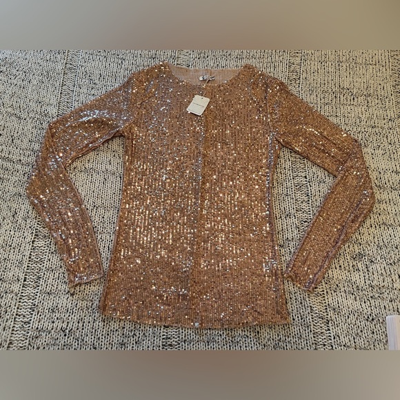 Free People Intimately Long Sleeve Sequin Gold Rush Top Rose Gold Size S NWT - Picture 4 of 9